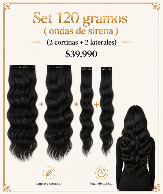 CORTINAS LISTAS PARA INSTALAR 🤩 💇‍♀️ Con clip ( ONDAS DE SIRENA 🧜‍♀️) / Fibra orgánica premium / Set 120 gramos / 2 cortinas + 2 laterales