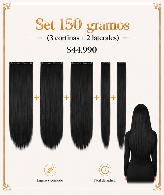 CORTINAS LISTAS PARA INSTALAR 🤩 💇‍♀️ Con clip / Fibra orgánica premium / Set 150 gramos / 3 cortinas + 2 laterales