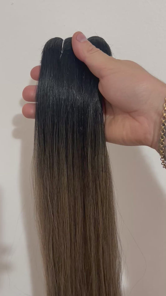 Extensión fibra orgánica, mazo de 150 gr, 4 metros x 70 cm/ tono: rubio N•5 con raíz negra